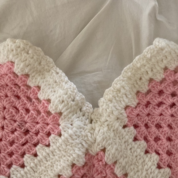 Handmade Crochet Pink and White Child Poncho - Picture 4 of 9